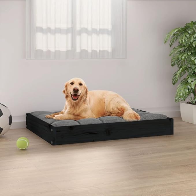 Modern Minimalist Dog Bed, Solid Pine Wood Pet Bed for Medium Dogs, Elevated Rustic Rectangular Pet Furniture, Durable Indoor Sleeping Platform, 28.1 x 21.3 in