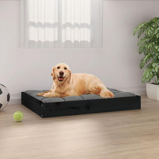 Modern Minimalist Dog Bed, Solid Pine Wood Pet Bed for Medium Dogs, Elevated Rustic Rectangular Pet Furniture, Durable Indoor Sleeping Platform, 28.1 x 21.3 in
