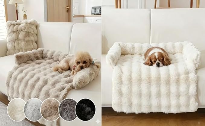 Dream Cloud Pet Sofa Bed, Washable Non-Slip Fluffy Plush Dog Mat for Furniture Protector Mat for Sofa Car & Floor for Small Medium Dogs & Cats (Light Gray)