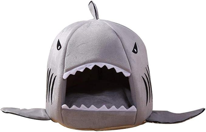 Shark Shaped Pet Dog Puppy Bed Warm Cat Bed House Nest for Autumn Winter Grey S
