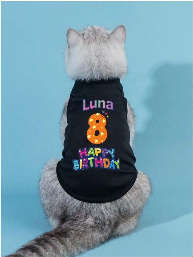 Custom Dog Birthday Shirt,Personalized Pet Apparel Print with Name Age Number,Pet Birthday Outfit,Lightweight Breathable Cotton Vest for Small Medium Large Dogs Cat (Grey, 8X-Large)