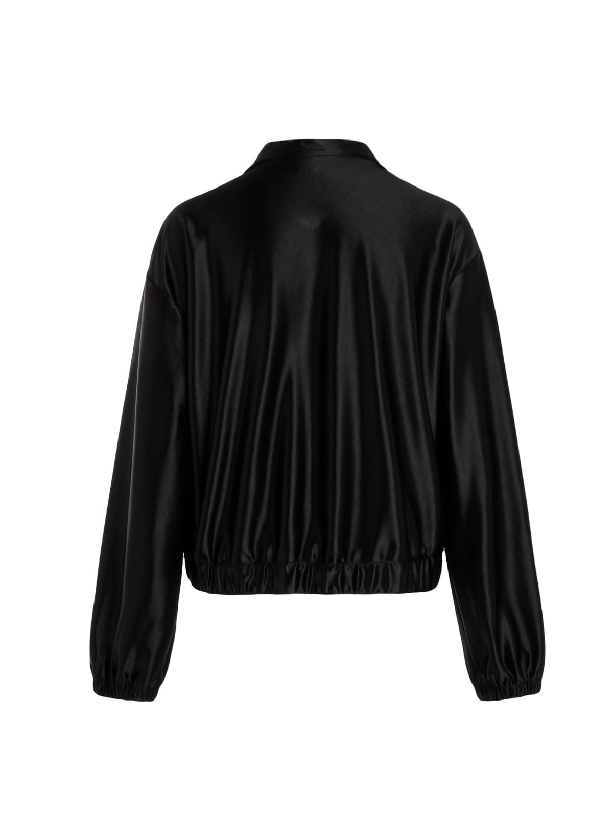 Verdusa Women's Bomber Satin Lightweight Jacket Drop Shoulder Long Sleeve Zip Up Outerwear Solid Black Medium