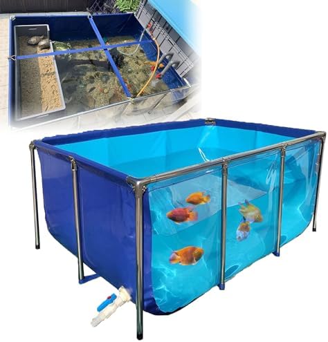 Flexible PVC Canvas Fish Breeding Tank with Steel Frame, Easy Assembly Aquatic Pets Pool, Backyard Pond with Clear Viewing Window - 50x40x30cm