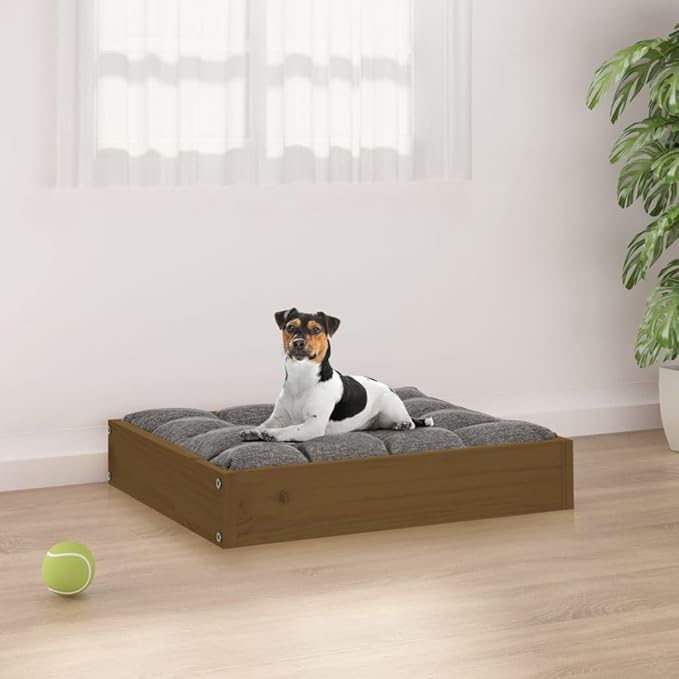 Solid Wood Pine Dog Bed, Solid Wood Pet Bed, Small Pet Furniture Cat & Dog Bed Frame, Honey Brown 20.3"x17.3"x3.5",-544