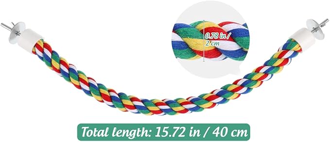 Colorful Bird Rope Perch Stand, Birdcage Swing Spiral Toys, Bird Climbing Standing Bungee Rope Perches Chew Toys Cage Accessories for Cockatiels Parrots Birds (40CM/15.7inch)