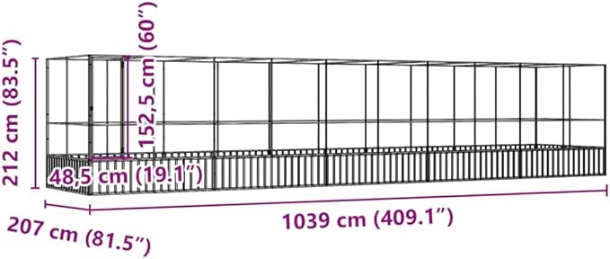 Outdoor Aviary Bird Cage, Galvanized Steel Outside Ample Activity Space Birdcage, 409.1"x81.5"x83.5", -271