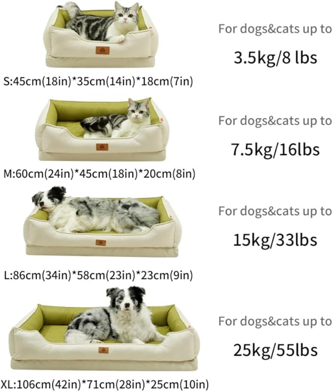 Large Dog Bed with Removable Washable Cover & Bolsters - Waterproof, Non-Slip Pet Sofa for Big Dogs(Yellow,24 * 18 * 8in)