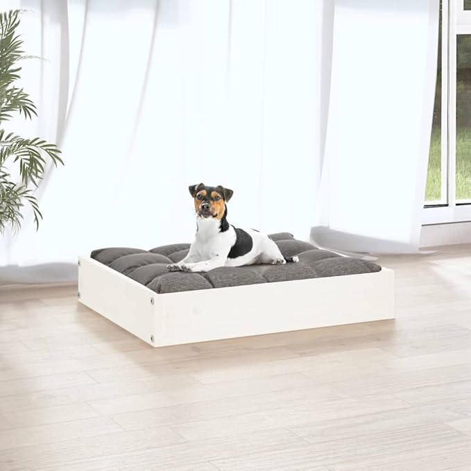 Solid Pine Wood Dog Bed for Small Breeds, Elevated Rectangular Pet Bed with Smooth Painted Finish, Indoor Comfortable Sleek Design, 4-Piece Set for Cozy Relaxation and Better