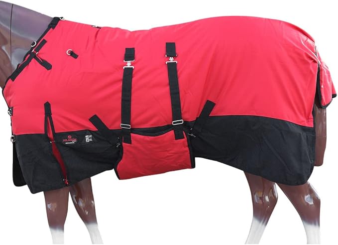 HILASON 1200D Winter Waterproof Poly Horse Turnout Blanket Belly Wrap Red | 72 in