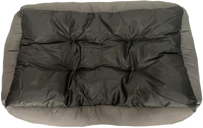 Pemberly Row Traditional Small Dog Bed, Grey and Black Polyester Fabric, Checker Pattern, 15.75 in x 3 in, Padded Synthetic Fiber Cushion, Soft Portable Design, Anti-Leak Base for Pets