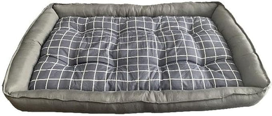 Pemberly Row XL Checker Dog Bed, Grey Fabric, Soft Polyester Cushion, Tan Microfiber Suede Finish, Anti-Leak Bottom, Comfy Pet Bed for Medium to XL Dogs, Travel-Ready