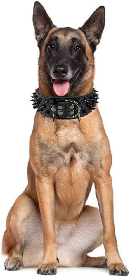 Serijoars Spiked Studded Dog Collar, PU Leather Dog Collar, Adjustable Pet Collars for Medium or Large Breed Pet (M, Pink3)
