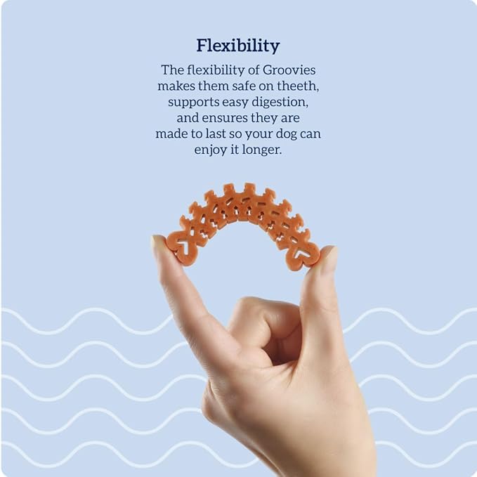 Groovies Flexible Dog Dental Chews with Patented DentalFit Technology to Help Support Tartar Control & Fresh Breath, Medium Dog Chews for 15-25 lb Dogs, USA Manufactured Oral Care, 10 Chews