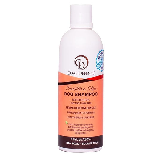COAT DEFENSE Sensitive Dogs Shampoo | Made in USA | All-Natural Hypoallergenic - Soothes and Relieves Itchy & Dry Skin | 8 Ounces Concentrated Makes 32 Ounces