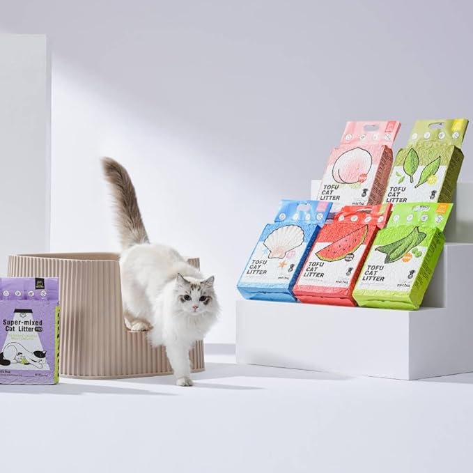 Tofu Cat Litter Natural Clumping Tofu Cat Litter, Fast Clumping and Easily Scoop-able 5.5lb/88oz 5 Scents - Original, 8 Pack