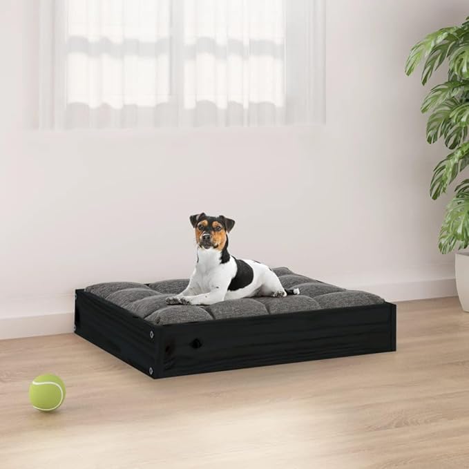 Solid Wood Pine Dog Bed, Solid Wood Pet Bed, Small Pet Furniture Cat & Dog Bed Frame, Black 20.3"x17.3"x3.5",-545