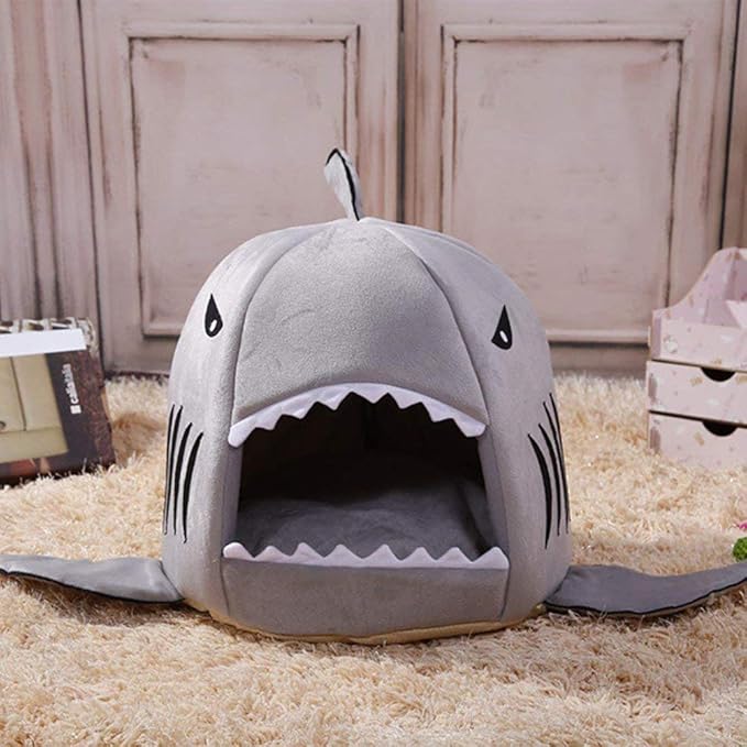 Shark Shaped Pet Dog Puppy Bed Warm Cat Bed House Nest for Autumn Winter Blue XXS