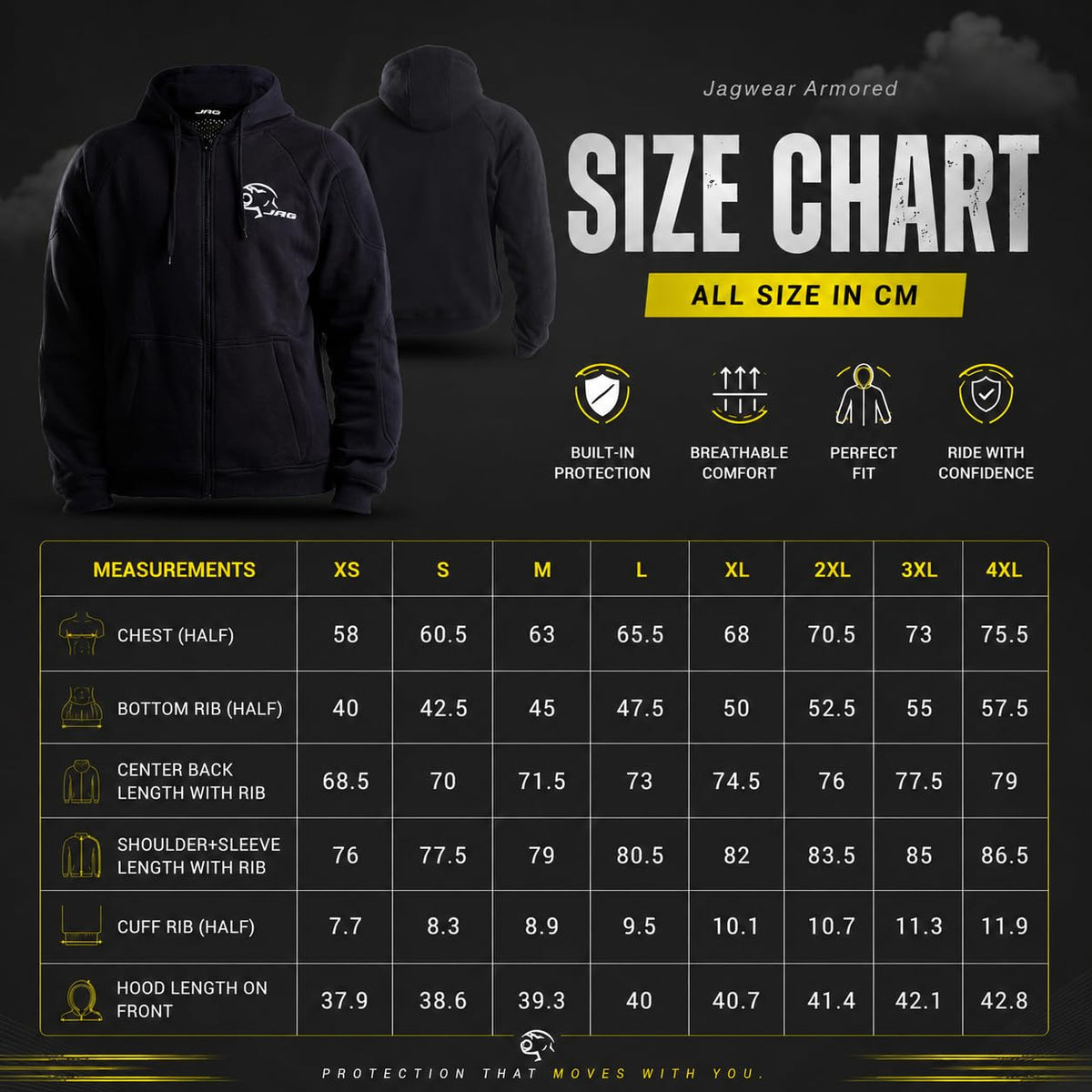 JAG Motorcycle Protective Hoodie with Partial Aramid Lining, Riding Jacket