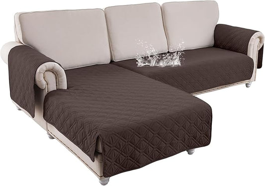 ele ELEOPTION 100% Waterproof 2 Piece Couch Cover Pet Blanket Sectional L Shape Sofa Cushion Cat Dog Bed Cover (Chaise Lounge + 2 Seat Covers) Brown