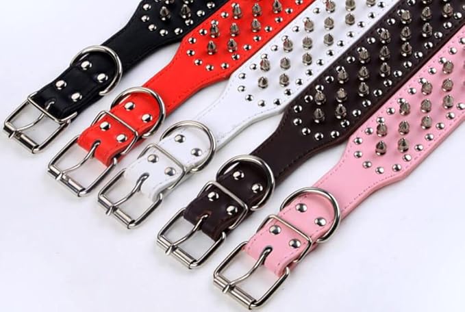 Serijoars Spiked Studded Dog Collar, PU Leather Dog Collar, Adjustable Pet Collars for Medium or Large Breed Pet (XL, Gold Brown)