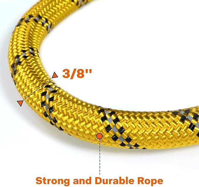 Taglory Rope Dog Leash 4 FT with Comfortable Padded Handle, Highly Reflective Threads Leash and Anti-Tangle Clip for Walking Small Dogs, 3/8 inch, Yellow