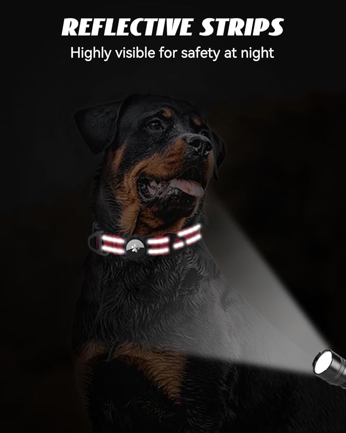 Joytale Airtag Dog Collar, Reflective Pet Collar with Waterproof AirTag Holder, Dual D-Rings, Soft Padded Adjustable for Large Dogs, Red, L