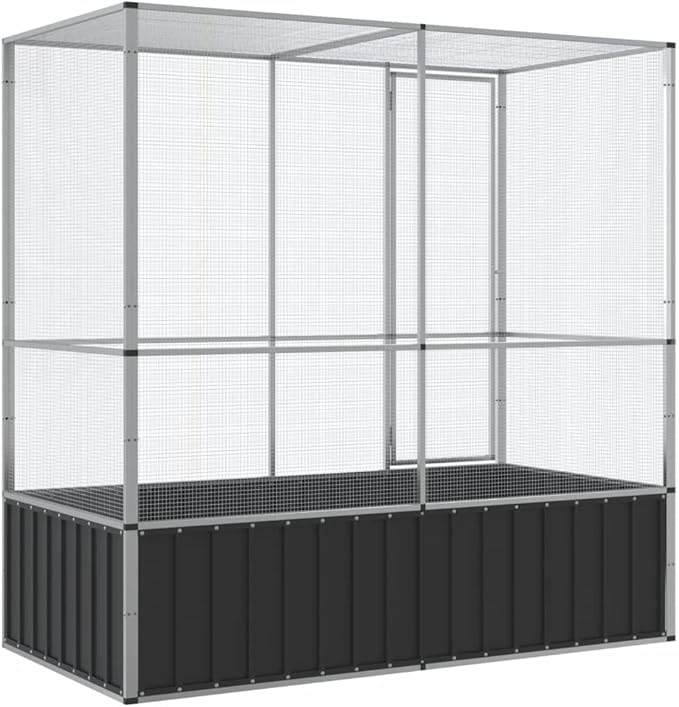 Steel Aviary Silver, Steel Bird Cage, Outdoor Aviary Parrot Cage Wide Flight Metal Birdcage, 82.9"x42.1"x83.5"