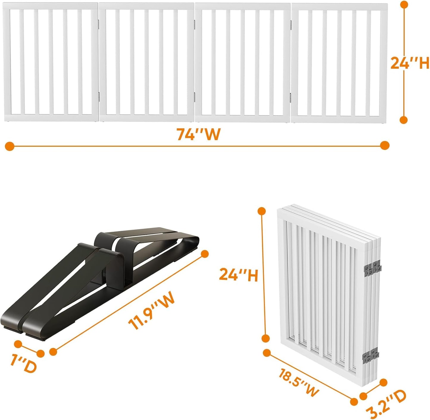 37-74" Wide Dog Gate 4 Panel Dog Gates for Stair Doorways House Indoor Freestanding Pet Gates for Dogs, Doogie Puppy Fences
