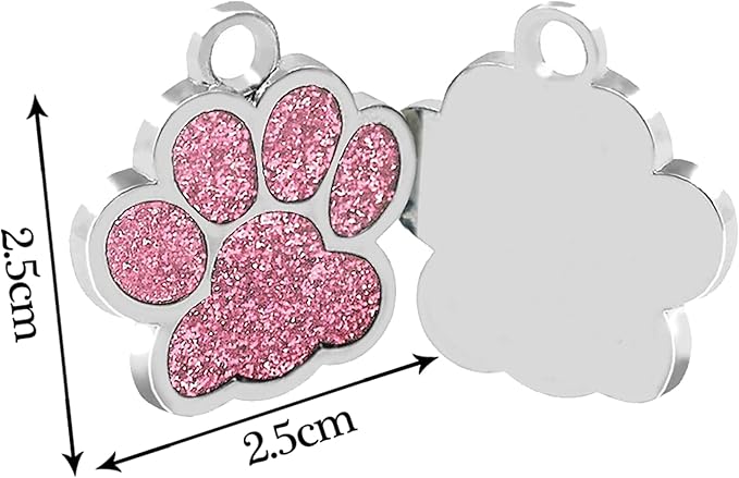 EDSG Cat Dog Tags Personalized for Pets, Dog Name Tags Cat Name ID Tag, Engraved Dog Tags Dog ID Tags Small Glitter Bling ID Tag Paw Print for Cat Pet Dog Puppy(Silver,Design 2)