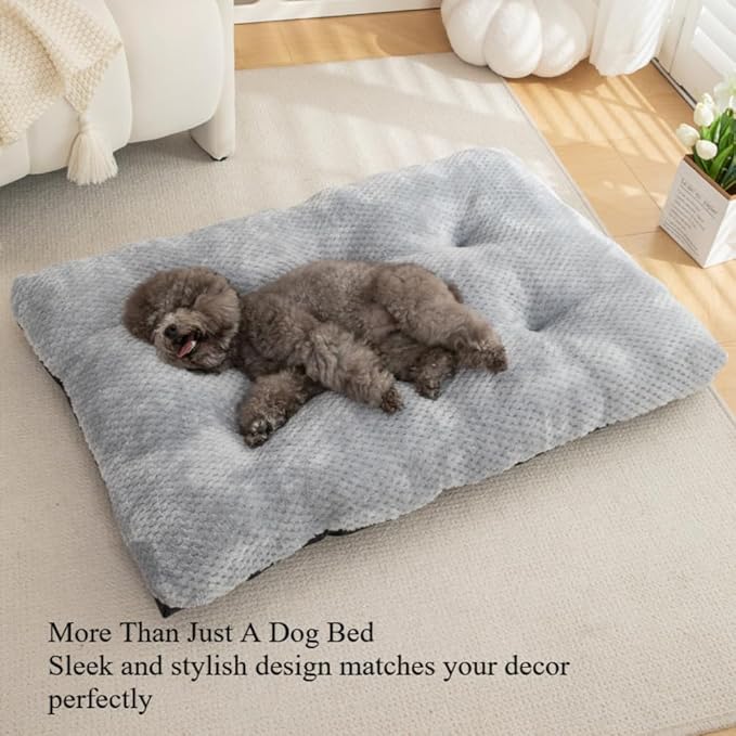 Washable Dog Bed for Large Breeds, Extra Cushioned Crate Mattress with Removable Fluffy Cover, Non-Slip Orthopedic Pet Pad, Machine Washable Kennel Mat(Brown,S)