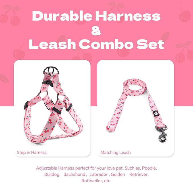 QQPETS Dog Harness Leash Set Adjustable Heavy Duty No Pull Halter Harnesses for Small Medium Large Breed Dogs Back Clip Anti-Twist Perfect for Walking (L(23"-32" Chest Girth), Sakura Pink)
