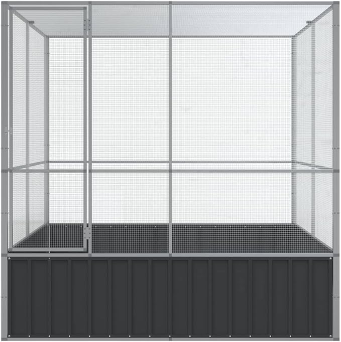 Steel Aviary Silver, Steel Bird Cage, Outdoor Aviary Parrot Cage Wide Flight Metal Birdcage, 83.1"x81.5"x83.5" Steel,-112
