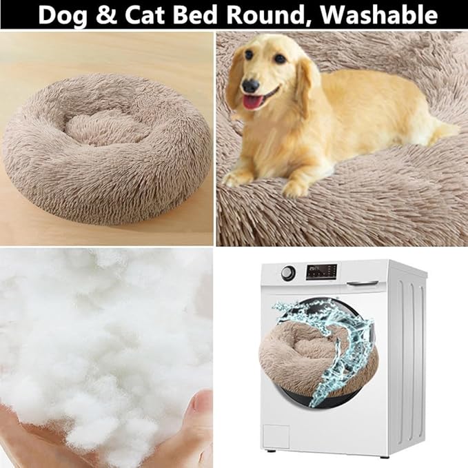Small Dog Bed Donut Cat Bed, 20 Inch Round Fluffy Dogs Beds for Small Dogs and Cats, Anti-Anxiety Donut Dog Cuddler Bed, Washable Pet Bed for Medium Cats (Multi Color)