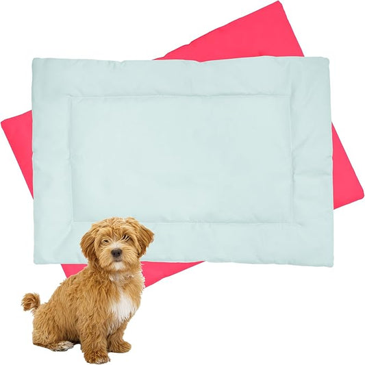 Downtown Pet Supply Dog Crate Pad, 20" x 15" - Waterproof, Ripstop Nylon Dog Crate Mat Chew Proof and Machine Washable - Light Blue and Pink - XS
