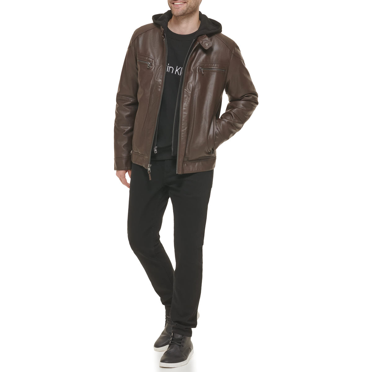 Calvin Klein Men’s Motorcycle Jacket With Removable Hoodie