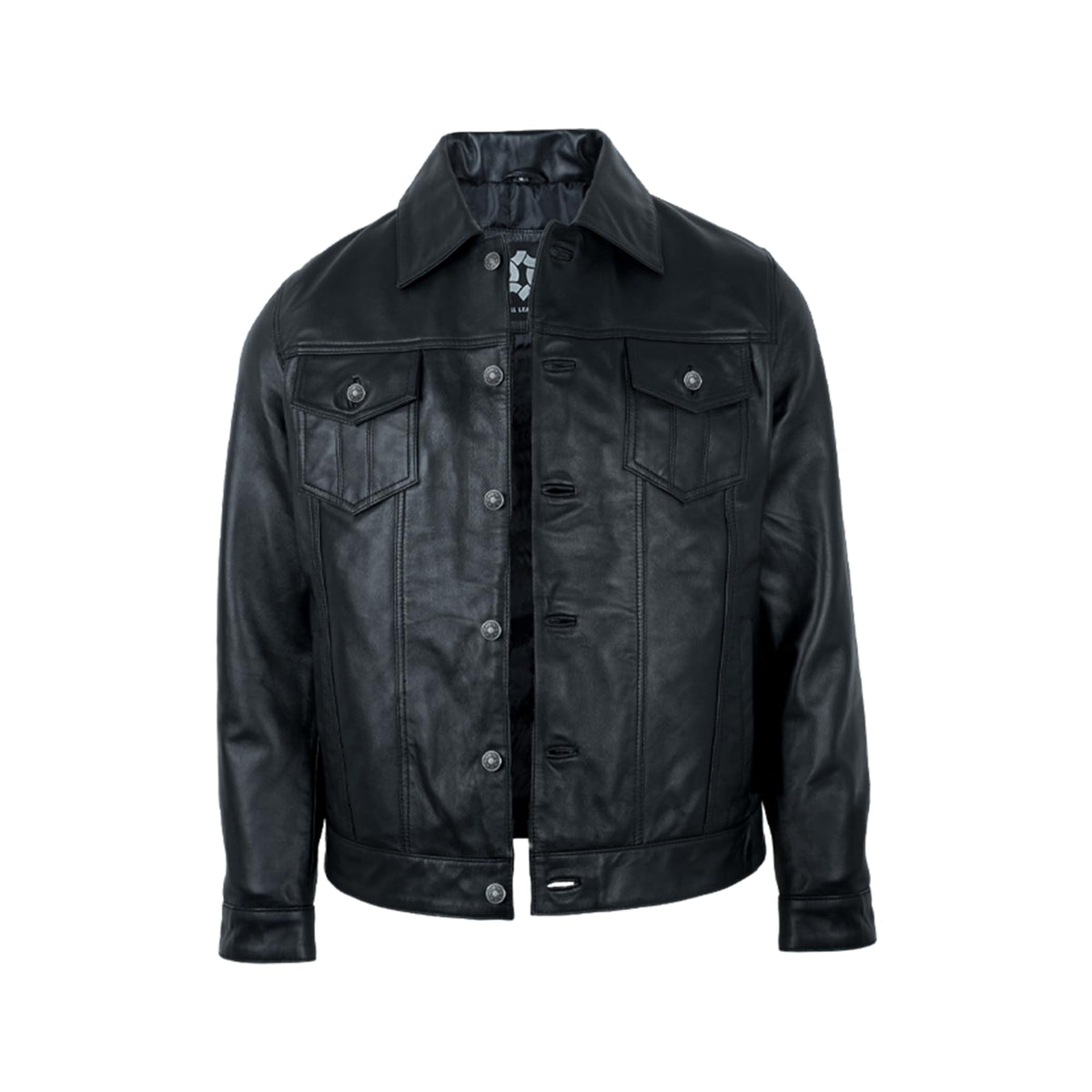 UrbanFocal Black Leather Jacket Men - Real Lambskin Trucker Men's Leather Jackets | [101002305] F.Trucker Black, XL