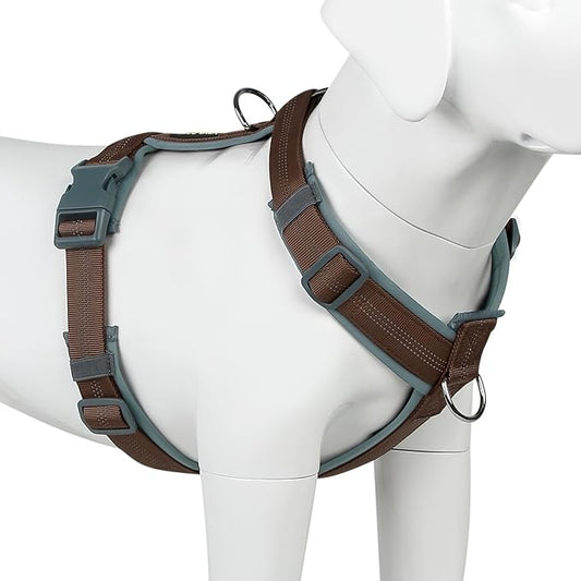 Plutus Pet No Pull Dog Harness, Adjustable Nylon Harness with Soft Padding, Reflective and Heavy Duty Dog Harness for Small, Medium, Large Dogs(Chocolate, XL)