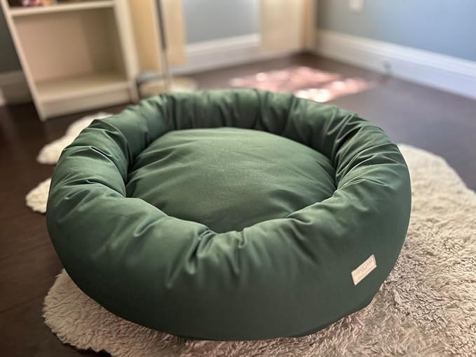 Organic Cotton Canvas Dog Bed: Removable Cover, Natural Fill - Made in USA (Sage Green, Large 35" x 8" inches)