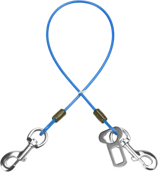 Dog Seat Belt Harness for Car,Dog Seatbelt of Coated Wire Leash Safety Restraint,No Chew Tether Cable Vehicle,Double Clips & Latch(Blue, 32 inch/80 CM)