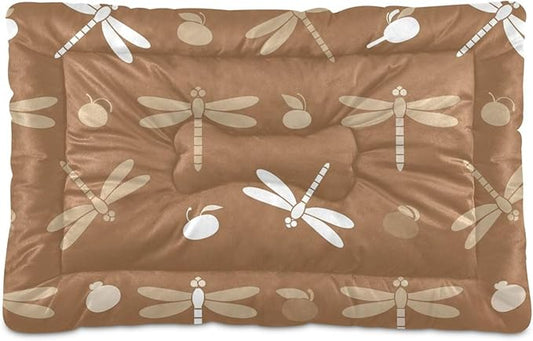 Emelivor Dragonflies Brown Dog Cat Bed Washable Crate Pet Bed Anti-Slip Comfortable Dog Kennel Crate Mat for Medium Large Small Dogs Cats, 24x18in