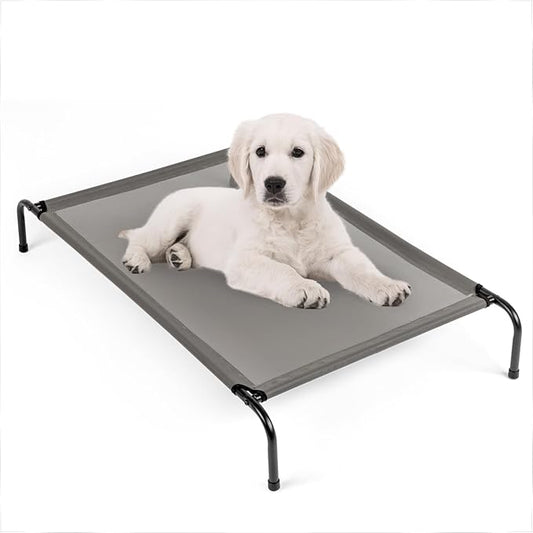 Cooling Elevated Dog Bed,Portable Pet Cot Raised Outdoor Dog Cot for Large Dogs, Installation Requires No Tools, Frame with Washable Breathable Mesh, Anti-Slip Feet, Indoor Pet Bed,43.2 Inches Gray