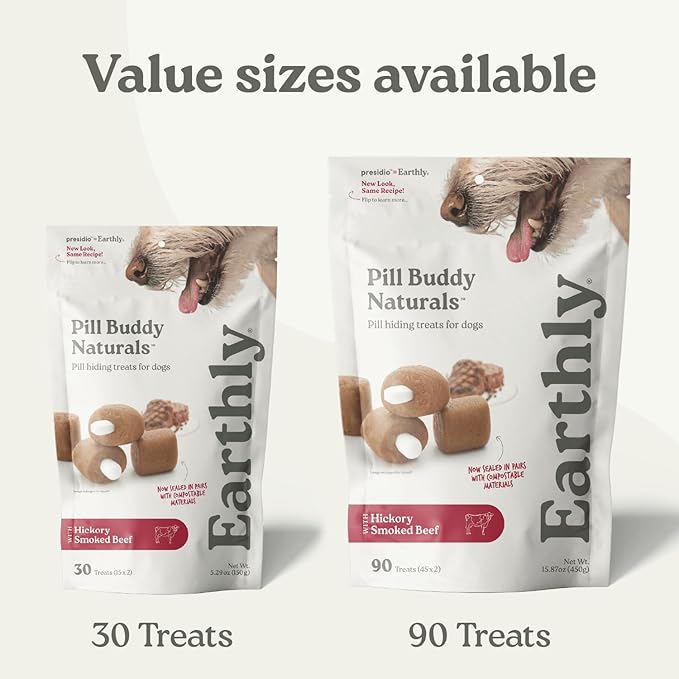 Earthly Pill Buddy Naturals - Beef Recipe Pill Hiding Treats for Dogs - Make A Perfect Pill Concealing Pocket Or Pouch for Any Size Medication - 30 Servings