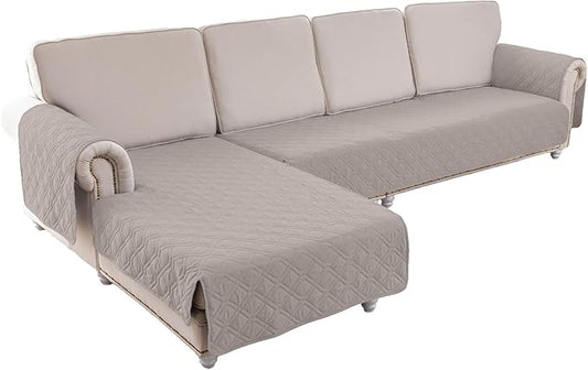 ele ELEOPTION 100% Waterproof 2 Piece Couch Cover Pet Blanket Sectional L Shape Sofa Cushion Cat Dog Bed Cover (Chaise Lounge + 3 Seat Covers) Khaki