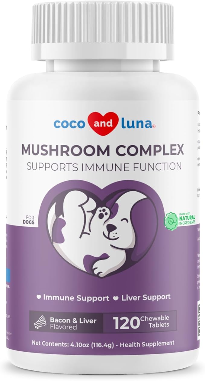 Mushroom Complex for Dogs - 120 Chewable Tablets - Turkey Tail Mushroom - Immune, Joint, Digestive, and Liver Support with Milk Thistle