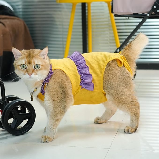 Cat Recovery Suit,Kitten Onesie After Surgery,E-Collar Alternative for Abdominal Wound and Skin Diseases,Soft Breathable Bodysuit After Spay（Yellow-XL）