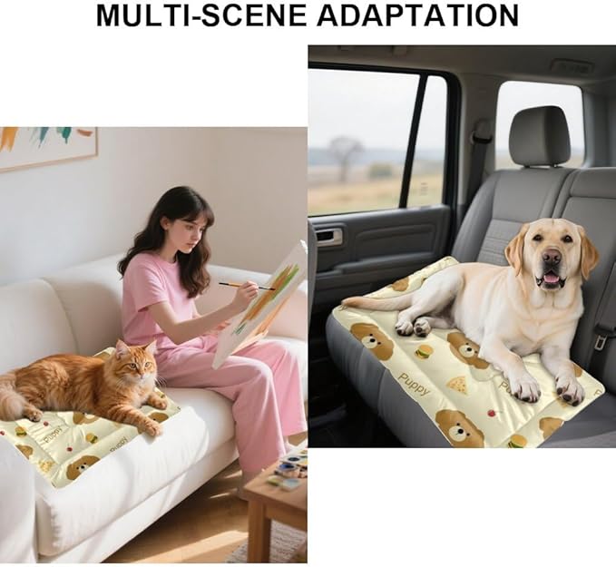 Cute Brown Puppy with Food Dog Crate Bed Washable Cage Mat for Dog Crate Washable Pad Medium Bed for Non-Slip Bedding Travel Outdoor Mat Dogs Kennel Pillow Dogs Indoor Outdoor 36X24 Inch
