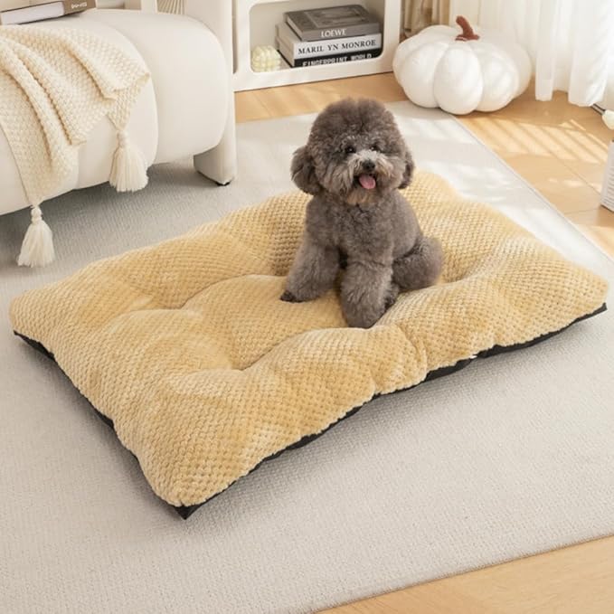 Washable Dog Bed for Large Breeds, Extra Cushioned Crate Mattress with Removable Fluffy Cover, Non-Slip Orthopedic Pet Pad, Machine Washable Kennel Mat(Grey,XS)