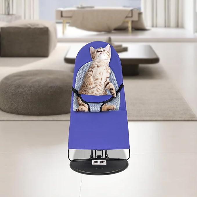 Pet Rocking Chair, Portable Foldable Pet Rocker Bed with 3-Level Adjustable Height, No Assembly Required Breathable Pet Lounger for Small Dogs & Cats Under 33lbs (Purple)