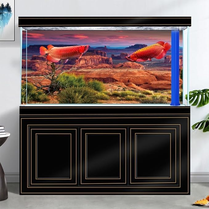 24X12IN Desert Loess Rock Cactus Oasis Reptile Habitat Background, Natural Sunset Desert Themed Terrarium Background, Aquarium Background with 10 EVA Double-Sided Tape