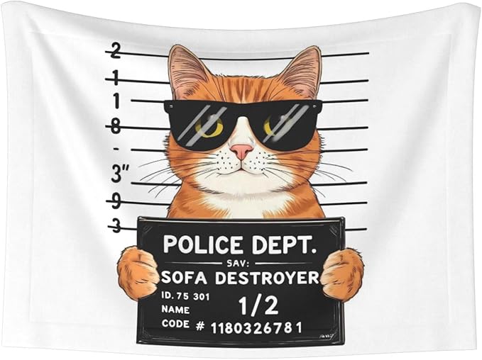 Cat Holding Mugshot Sign Print Soft Plush Pet Blanket, Washable Dog Blanket, Cat Fleece Throw, Puppy Bed Crate Mat & Sofa Couch Protector - Medium